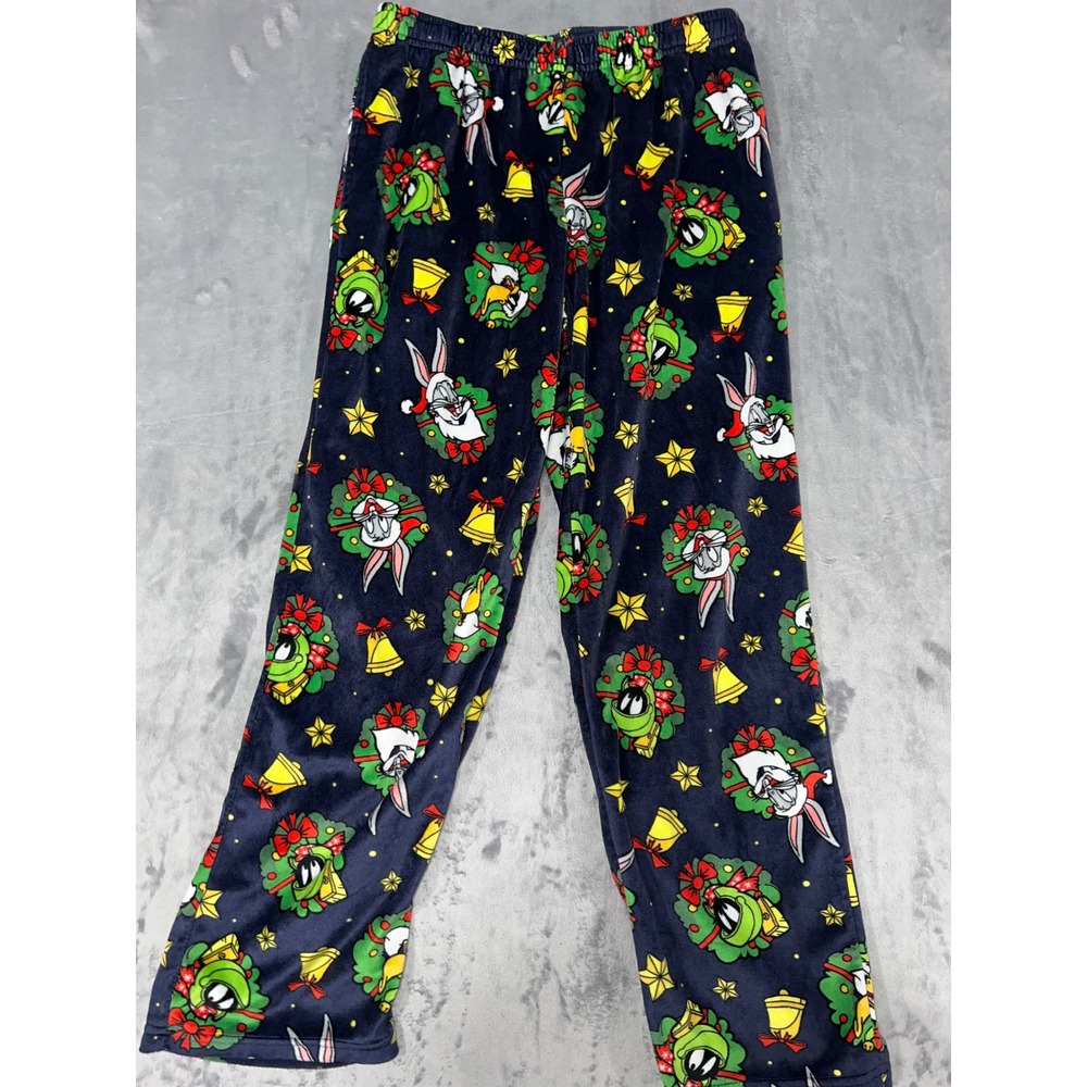 Looney Tunes Christmas Pajama Pants Mens Medium Plush Fleece Bugs Bunny Marvin